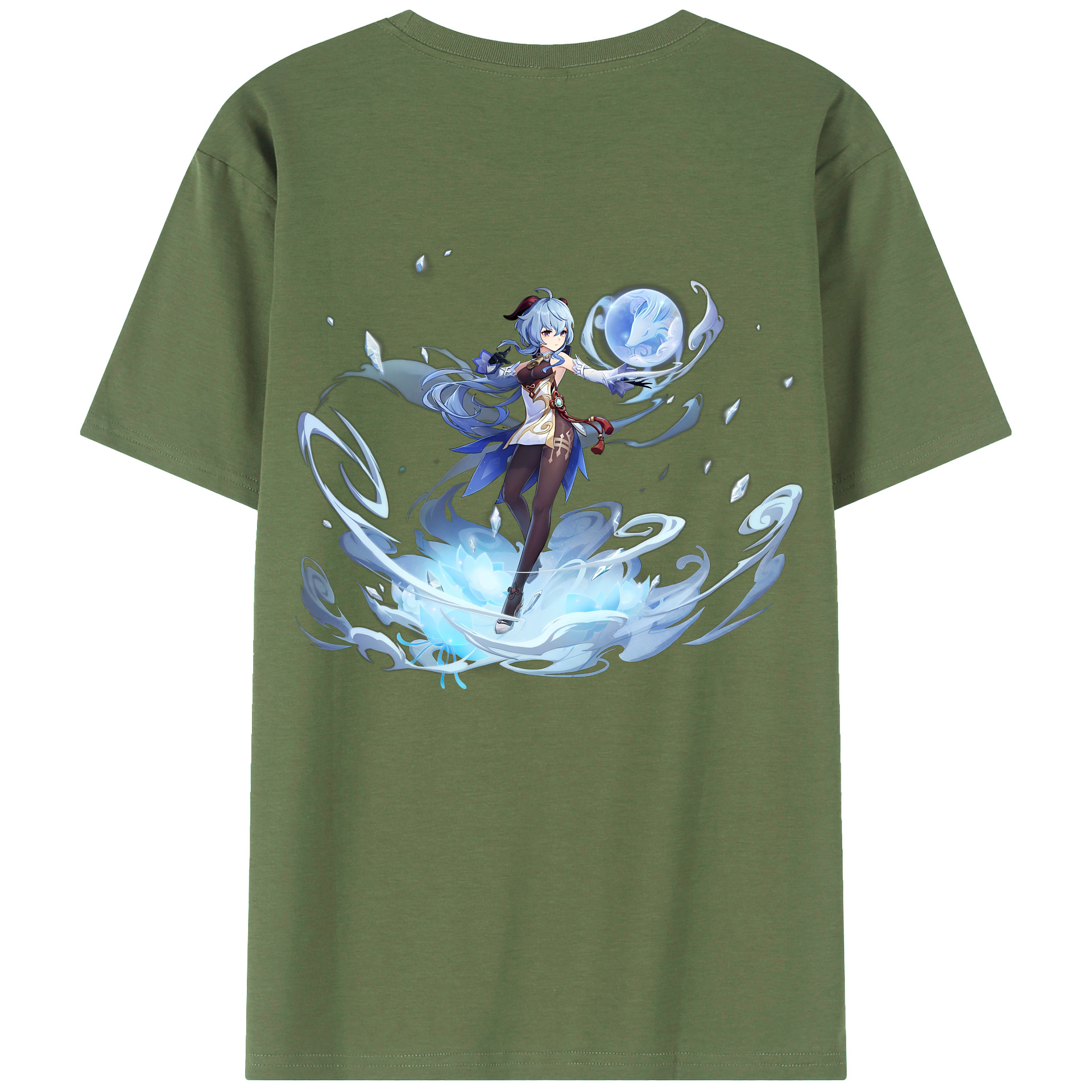 げんし神 甘雨 かんう genshin Ganyu 綿100％ メンズ半袖Tシャツ（バックプリント） 通気性